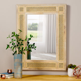 Mango Wood MDF Cane Fitted Mirror – Elegant Natural Wood Framed Wall Mirror