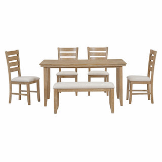 TREXM Dining Room Table and Chairs with Bench, Rustic Wood Dining Set, Set of 6 (Natural Wood Wash)