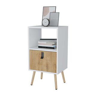 White and Macadamia Open Shelf Tall Nightstand