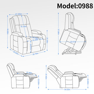 Infinite Position Single Motor Up to 350 LBS Power Lift Recliner Chair for Elderly, Heavy Duty Motion Mechanism with 8-Point Vibration Massage and Lumbar Heating, USB Charging Port, Cup Holders, Brown