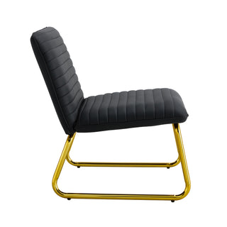 Black minimalist armless sofa chair with Pu backrest and golden metal legs, ideal for offices, restaurants, kitchens, and bedrooms