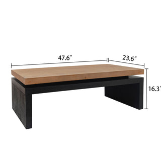 Black and Natural Wood Living Room Coffee Table, 2-Tiered Wood Tabletop, 47.6" L x 23.6" W x 16.3" H