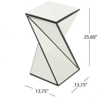 Geometrical Mirrored Side Table, Silver, Modern Chic Design, Durable and Clear, Ideal for Bedroom, Office, Living Room, 13.75" x 13.75" x 25.6"