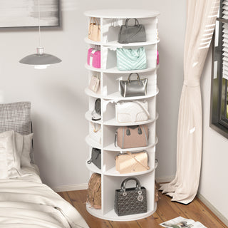 7-Tier Rotating Shoe Rack Tower, 360° Spinning Shoe Organizer, Free Standing Lazy Susan Design, High Bottom Storage, Holds 28 Pairs, White