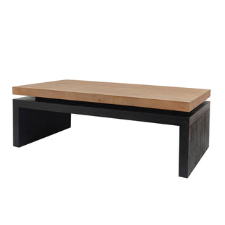 Black and Natural Wood Living Room Coffee Table, 2-Tiered Wood Tabletop, 47.6" L x 23.6" W x 16.3" H