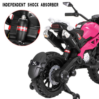 Electric Motorcycle for Kids, kids ride on motorcycle,  12V Electric Dirt Bike with Training Wheels, Hand Racing Foot Brake,PU seat, Ride on Motorcycle for 3~6 years Boys Girls gift