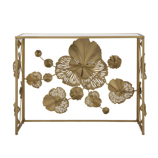 39.5" x 12" x 30.5" Gold Console Table with Mirrored Glass Top, Modern Entryway Table for Living Room Foyer Entryway