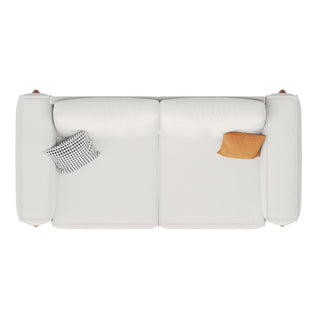 Modern Teddy Fabric Upholstered Sofa - Tufted Couch with Square Arms, 4 Solid Wood Legs & 2 Decorative Pillows for Living Room, Office, Apartment