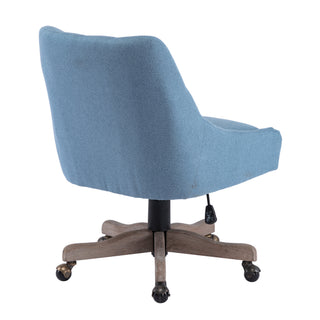 COOLMORE Office Chair Adjustable Height Swivel Chair with Wheels Linen Fabric Upholstered Computer Desk Chair with Wooden Legs (Navy Linen)