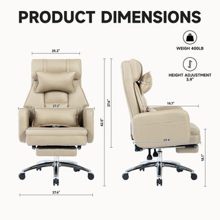 Swivel Ergonomic Office Chair, Technology Leather  High Back Office Chair with Lumbar Support Headrest, Sedentary Comfortable Boss Chair, 155° Reclining Computer Chair (Color : Beige)