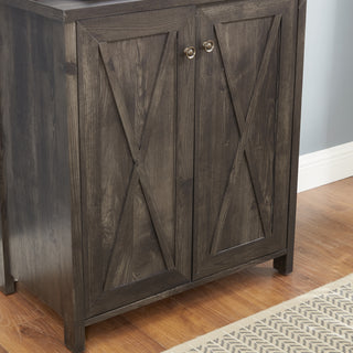 Coffee Bar Cabinet with Microwave Stand & Metal Frame – Side Home Source Bar Cabinet with Hollow-Out Barn Design – Charcoal Gray – 26.77" x 15.75" x 67.32"