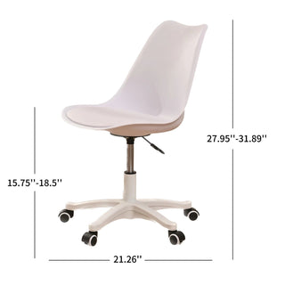 Armless Office Chair - Ergonomic Small Computer Desk Chair with Wheels, Adjustable Rolling Swivel Task Chair for Small Spaces (White)