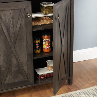 Coffee Bar Cabinet with Microwave Stand & Metal Frame – Side Home Source Bar Cabinet with Hollow-Out Barn Design – Charcoal Gray – 26.77" x 15.75" x 67.32"