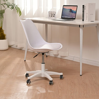 Armless Office Chair - Ergonomic Small Computer Desk Chair with Wheels, Adjustable Rolling Swivel Task Chair for Small Spaces (White)