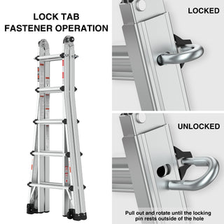 22ft Aluminum Multi-Position Ladder with Wheels, 300 lbs Weight Rating