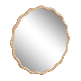 Solid Wood Wavy Mirror--Natural-Wood Vanity Mirror Wall Decor 31" x 31" Modern Mirror Wall Decor for Bathroom, Bedroom, Living Room, Dining Room, Cloakroom, Entryway