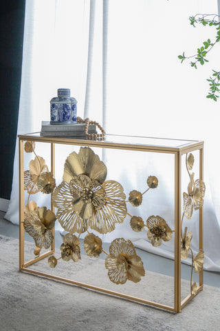 39.5" x 12" x 30.5" Gold Console Table with Mirrored Glass Top, Modern Entryway Table for Living Room Foyer Entryway