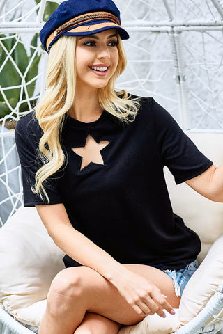 Bibi Star Cutout Short Sleeve T-Shirt for Women