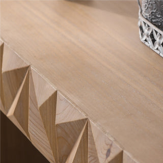 Modern Geometric Wooden Console Table – Natural Wood Finish with Handcrafted 3D Design