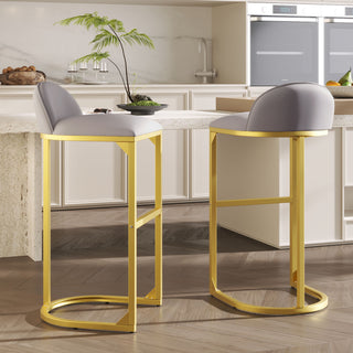 30" Counter Height Bar Stools Set of 2, Bar Stools with Back and Gold Metal Frame, Modern Luxury Bar Stools with Footrest, Upholstered Velvet Counter Stool Chairs for Kitchen Island