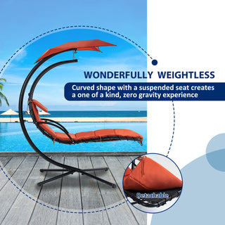 Hanging Chaise Lounger with Removable Canopy, Outdoor Swing Chair with Built-in Pillow, Hanging Curved Chaise Lounge Chair Swing for Patio Porch Poolside, Hammock Chair with Stand (Orange)