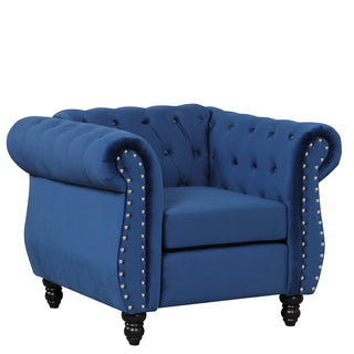 39" modern sofa Dutch plush upholstered sofa, solid wood legs, buttoned tufted backrest, Blue