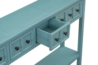 TREXM Rustic Entryway Console Table, 60" Long Sofa Table with two Different Size Drawers and Bottom Shelf for Storage (Turquoise Green)