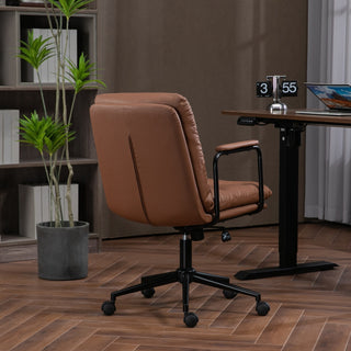 Office Chair,Mid Back Home Office Desk Task Chair with Wheels and Arms Ergonomic PU Leather Computer Rolling Swivel Chair with Padded Armrest,The back of the chair can recline 40° (Brown)