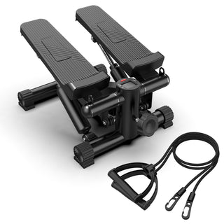 Mini Stepper with Resistance Bands, 300 lbs Capacity, Hydraulic Fitness Stepper with lcd Black