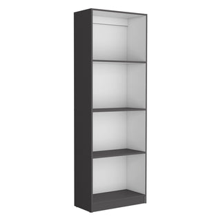 Home Bookcase with 4-Shelf Modern Display Unit for Books and Decor -Matt Gray / White -Office