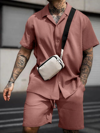 Men's Casual Comfortable Button Lapel Short Sleeve Shorts Set