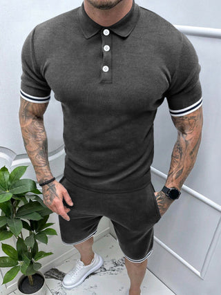 Men's lapel short -sleeved shorts two -piece sports casual set