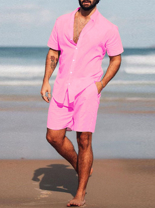 Men's casual home wear loose long-sleeved shorts two-piece set