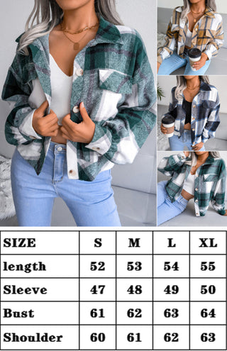 Plaid Lantern Long Sleeve Tweed Jacket for Women