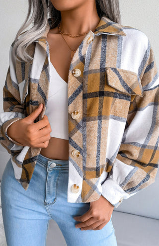 Plaid Lantern Long Sleeve Tweed Jacket for Women