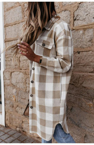 Women'S Long Plaid Shirt, Large Coat