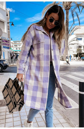 Women'S Long Plaid Shirt, Large Coat