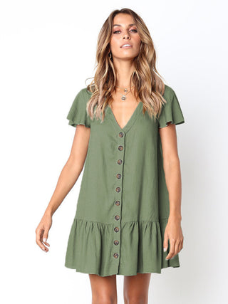 Women's V-Neck Short Sleeve A-Line Midi Dress