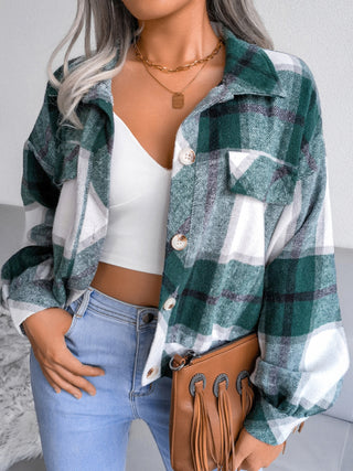 Women's Plaid lantern long sleeve woolen coat