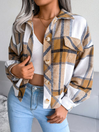 Women's Plaid lantern long sleeve woolen coat