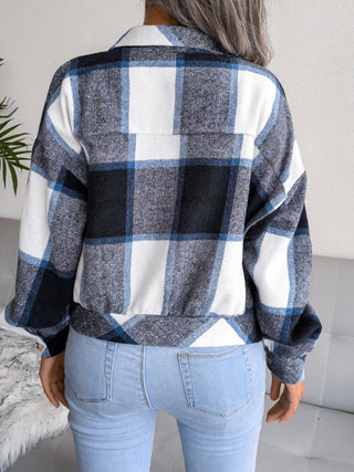 Women's Plaid lantern long sleeve woolen coat