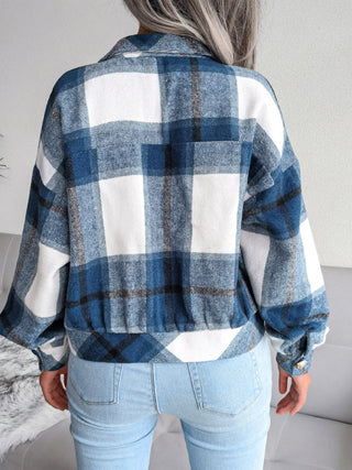 Women's Plaid lantern long sleeve woolen coat