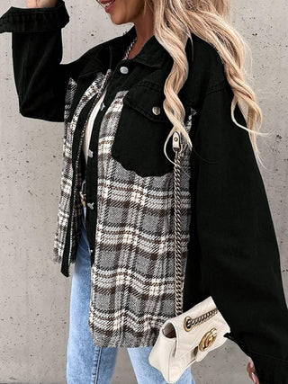 Denim Jacket Long Sleeve Check Button Down Shirt Jacket Top