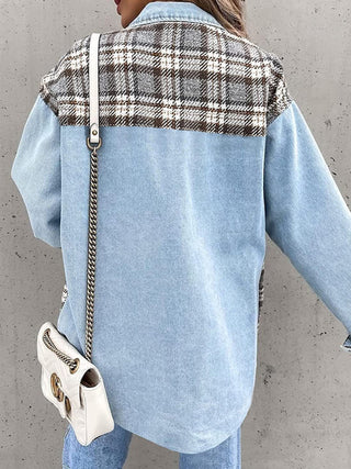 Denim Jacket Long Sleeve Check Button Down Shirt Jacket Top