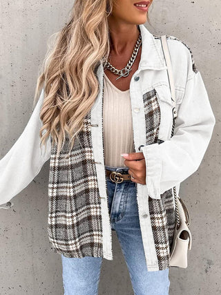 Denim Jacket Long Sleeve Check Button Down Shirt Jacket Top