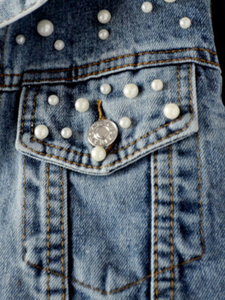 Women's heavy beaded loose denim jacket