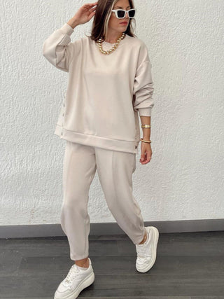 Women's casual round neck pullover sweatshirt and trousers two-piece set