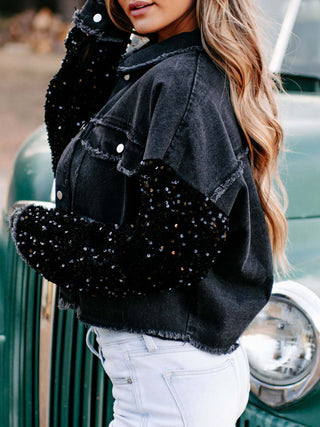 New women's sequined short denim jacket