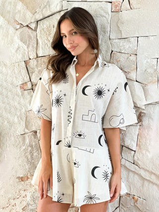 New casual simple printed wide-leg casual short jumpsuit