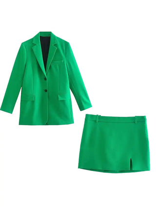 Green Straight Blazer Skirt